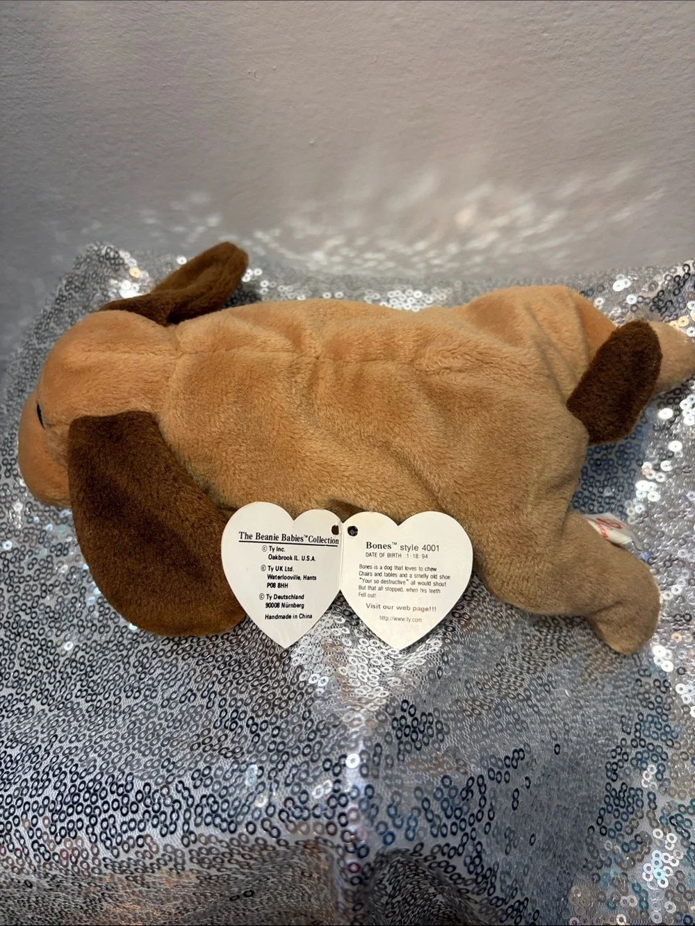 Ty Bones the Dog Beanie Baby Toy - Tag Detached